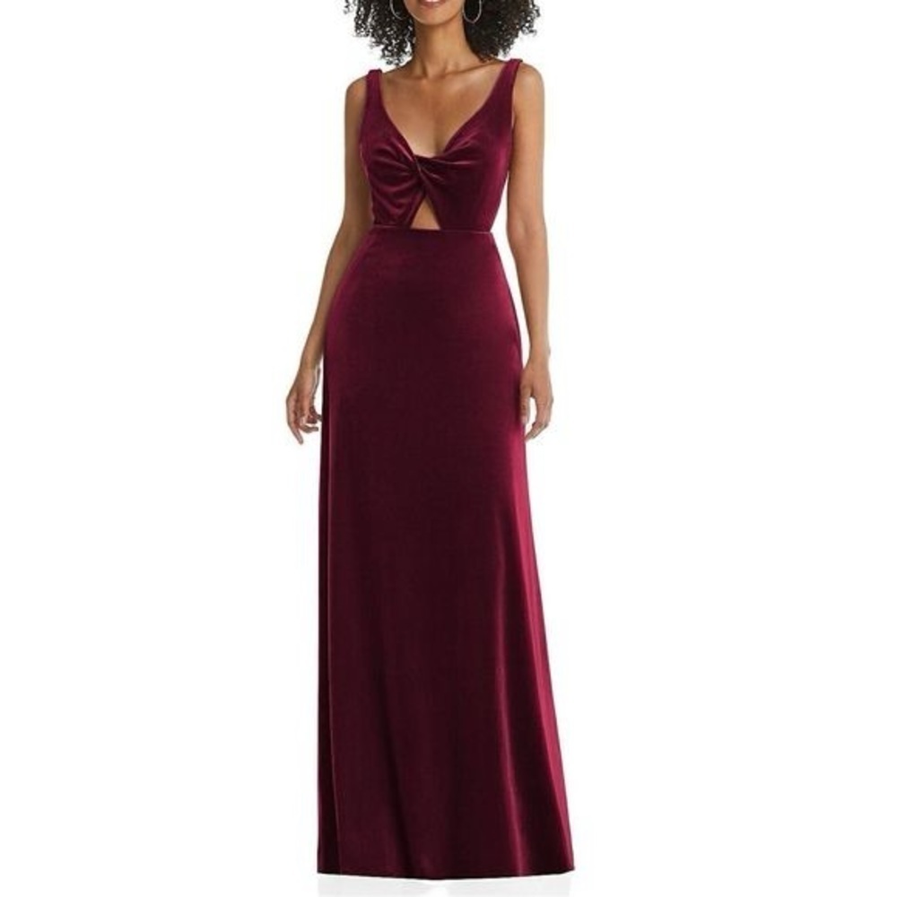Nwt Lovely Twist Front Cutout Velvet Maxi Dress Cameron Cabernet